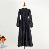 Spring Dress New Elegant Famous Color Nails Half High-Collar Lantern Sleeve Flowers With Large Skirt