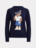 Autumn/Winter Casual Bear Embroidered Round Collar Collar Cotton Knitted Sweater For Adult Women Long-Sleeved Sweater