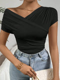 Spring And Summer Explosion Folding Collar V Collar Sexy Blouse Lady Short-Sleeved