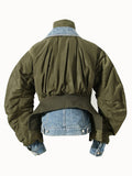 2023 Casual Temperament Fashion Turn-down Collar Autumn And Winter parka Patchwork Denim Cotton Woman jackets