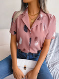 Spring And Summer Temperament Suit Collar Feather Loose Short-Sleeved Shirt Women's