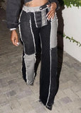 Black Contrast Color Tassels High Waist Straight