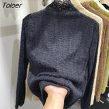 Plus Velvet Lace Sweater Women 2022 Autumn Winter Korean Fashion Lace Bottoming Shirt Flower Pattern Half-collar Hollow