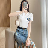 Popular White Cotton T-shirt Pleated Chiffon Denim Patchwork Skirt Elegant Women's Skirt Suit Party Dress Female