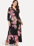 Autumn And Winter Explosion Of Women's Sleeves Fat Mmv Tie Print With Waist