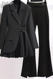 2023 Personalized Lace-up Pleated Jacket Blazer Loose Wide Leg Pants Two-piece Elegant Women's Pants Suit Office