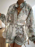 Early Spring Court Wind Lantern Sleeve Single Door Lamp Printed Shorts