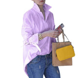 Burst Spring And Summer Lady Long-Sleeved Shirt Women's Street Fashion Loose Solid Color Large-Size