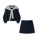 Autumn Wears Korean College Style Blue Embroidered Long-Sleeved Jacket Dress Dress