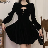 Woman Dress Sets Fashion Velvet Black Robe Sexy Cropped Y2K Tops Elegant Vestidos Feminino Korean Mini Party