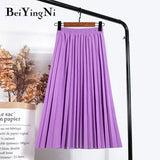 Women Vintage New Fashion Skirt Elastic High Waist Pleated Leisure Retro Skirt Female Streetwear Luxury Faldas