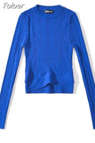 Fashion Women's Knitted Pullover Round Neck Slim Solid Color Hem Gross Cut Out Long Sleeve Sweater Autumn 2023 New