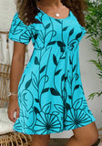 Sweet O-Neck Short Sleeves Leaf Print