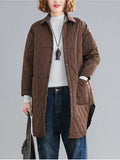 Woman Winter 2022 Oversized Parkas Lapel Single Breasted Diamond Lattice Thick Coat Shirt Top Windbreak Female