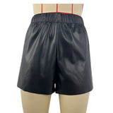 Toloer Women's 2024 Fashion New Solid Color Waist PU Leather Shorts Leather Pants Women's Pants-Outfit