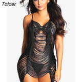 Sexy Hollow Out Dress Women Spaghetti Straps Fringe Tassel Chic Evening Party Mini Dresses Elegant Lady Vestidos