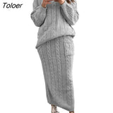 Autumn Winter Two Piece Set Women Winter Long Sleeve Jumpers Sweater Skirt Set Warm Knitted Outfit Top and Pants
