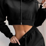 two piece set with hood solid color short tops and long pants loose 2 piece set women fashion sexy sport female