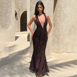New Women's Sexy Deep V-Low Backpack Skirt With Folded Fishtail