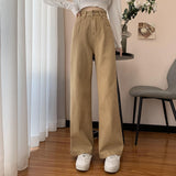 Korean Retro Khaki Wide Leg Jeans Women's Loose Slim Fit High Waist Fashion Women's Jeans High Waist Jeans Women's
