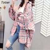 Sleeve Shirts Women Plaid Casual 3XL Loose Vintage Harajuku Tunic Tops Elegant Retro All-match Korean Style Spring