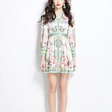 Dress Women 2025 New High-End Sense V To Receive Waist Thin Temperament Retro Print Long-Sleeved A-Word