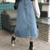 Korean Style Button Denim Skirt for Women 2023 Spring High Waist Split Jeans Skirts Woman Loose Long Pencil Skirts