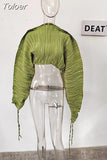 Fashion Women T-shirt Round Neck Loose Pleated Long Sleeve Expose The Navel Solid Color Tops Female Spring 2023 New