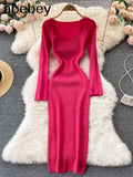 For Women 2022 Sexy Strapless Ribbed Knitted Bodycon Dress Women Winter Long Sleeve Midi Sweater Dress