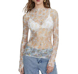 New Women's Lace Top Mesh Multi-Colored Bottom Shirt Sexy Hot Girl Trend