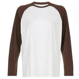 Rockmore Harajuku Oversized Top Women Long Sleeve Patchwork T Shirt Autumn Loose Tees Female Streetwear Grunge Clothes