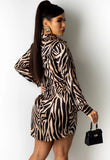 Print Deep-V Sexy Knotted Wrap Blouse