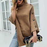 Turtleneck Vintage Cape Long Sweater Women Bat Sleeve Autumn Winter Button Tops Jumper Holiday Pullover Sweaters