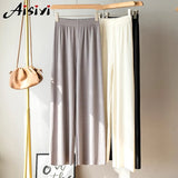 Quality 2022 Ice Silk Women's Pants High Waist Full-lenth Loose White Black Pants Casual Long Wide-leg Pants Women