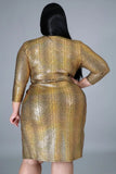 Plus Size Print Snake Skin Slits V-Neck Party