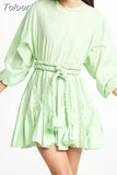 Casual Print Dress For Women O Neck Long Lantern Sleeve Bandage Bow High Waist A Line Dress Female Fashion New 2023