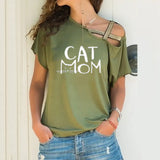 Explosion Casual Slanted Shoulders Cross Irregular Short-Sleeved Print Women