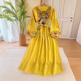 Embroidery Tassel Tuxedo With Loose Waist A Word Big Swing Dress Seaside