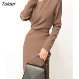 Summer Elegant Women Dresses Fashion Long Sleeve Casual Midi Bodycon Dress Draped Cross O Neck Black Ladies Long Dress