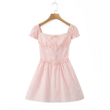 Pink Short Puff Sleeve Corset Style Mini Dress-Outfit