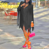 New Design Tassel Fringe Mini Dress Sexy V-neck Long Sleeve Dresses Party Club Vintage Vestidos Street Stylish