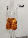 Fashion Women's A-line Short Skirt High Waist Pleated Bright Cortex Mini Skirts High Street Spring 2023 Trend New