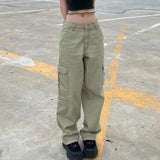 Rockmore Brown Vintage Baggy Jeans Women 90s Streetwear Pockets Wide Leg Cargo Pants Low Waist Straight Denim Trousers