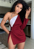 Sexy Patch One Shoulder Split Blazer