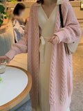 Korean Fashion Autumn Winter Medium Length Knitted Cardigan Thickened Loose Fried Dough Twist Sweater Jacket Women