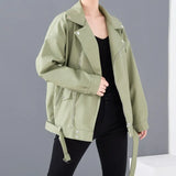 High Quality 2023 Spring Black PU Leather Loose Turn-down Collar Zipper Fashion New Women's Wild Jacket
