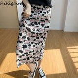 Skirts for Women 2023 Faldas Mujer De Moda High Waist A-line Loose Print Long Jupe Fashion Folds Split Pleated Chic