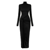 Turtleneck Long Sleeve Wrap Maxi Dress-Outfit