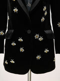 2023 new fashion women clothes turn-down collar full sleeves embroidery high waist pocket jackets mid length