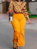 Women's Ebay Printed Long-Sleeved Shirt Temperament Elegant Broad Leg Pants Fashion African